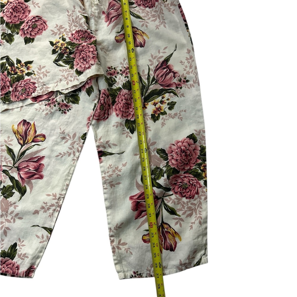 100% Linen Floral Women Pajamas Set - Pink and Cream.XL - Picture 5 of 11